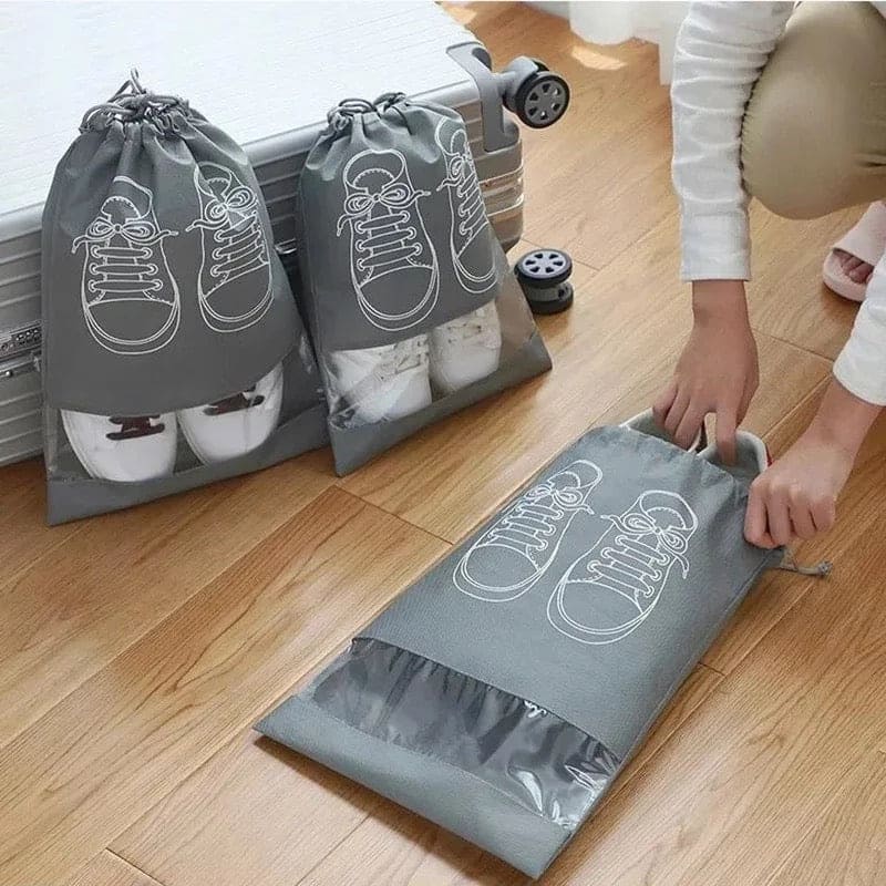 Set Of 5 Travel Shoe Pouch, Grey Non Woven Fabric Dustproof Drawstring Bag, Breathable Storage Pouch With Visual Window, Portable Shoe Organizer Drawstring Bag Set Of 5 Travel Shoe Pouch, Grey Non Woven Fabric Dustproof Drawstring Bag, Breathable Storage Pouch With Visual Window, Portable Shoe Organizer Drawstring Bag